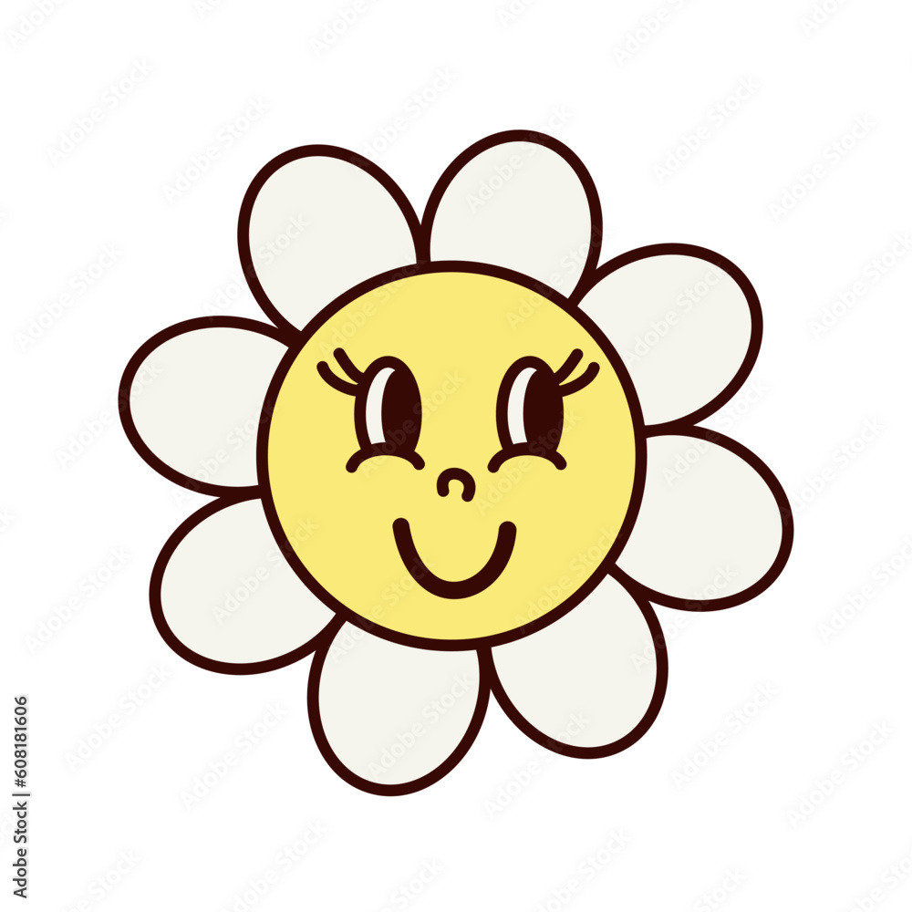 Groovy vibe illustration with daisy flower Groovy vibe illustration with daisy flower