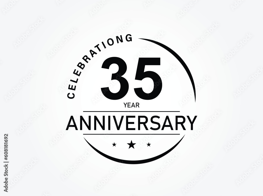 35 years anniversary pictogram vector icon, 35th year birthday logo label, black and white stamp isolated. 35 years anniversary pictogram vector icon, 35th year birthday logo label, black and white stamp isolated.