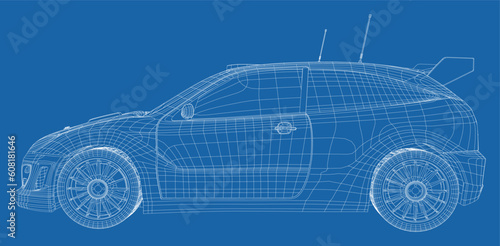 Rally car. Race car vector wire-frame on a white background. Auto transport