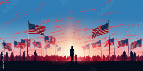 Amerikanische Flagge weht im Wind mit Himmel, ai generativ