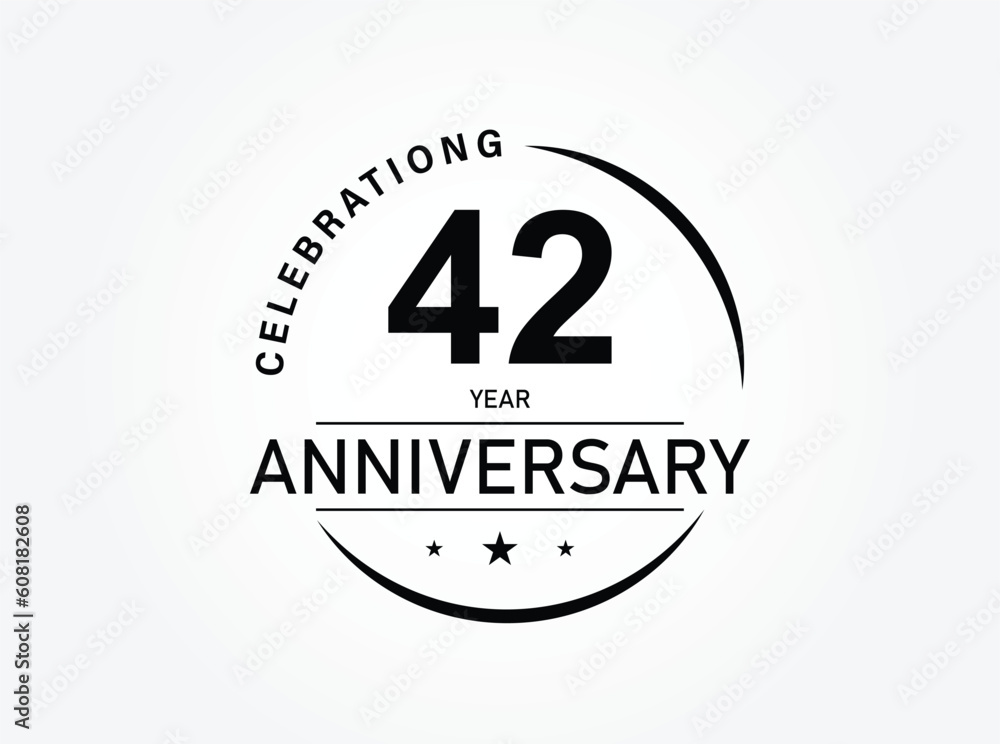 42 years anniversary pictogram vector icon, 42th year birthday logo label, black and white stamp isolated. 42 years anniversary pictogram vector icon, 42th year birthday logo label, black and white stamp isolated.
