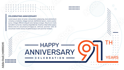 91th anniversary template design with abstract background, vector template photo