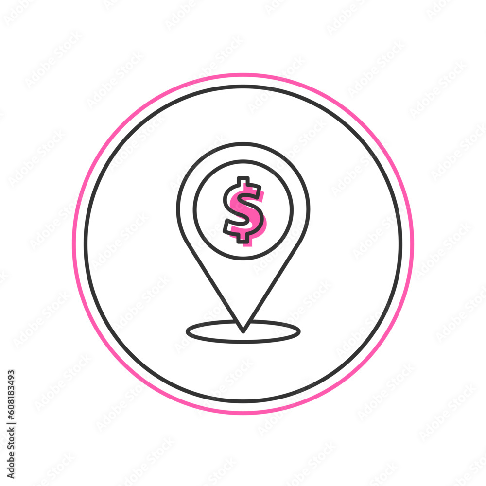Filled outline Cash location pin icon isolated on white background. Pointer and dollar symbol. Money location. Business and investment concept. Vector Filled outline Cash location pin icon isolated on white background. Pointer and dollar symbol. Money location. Business and investment concept. Vector