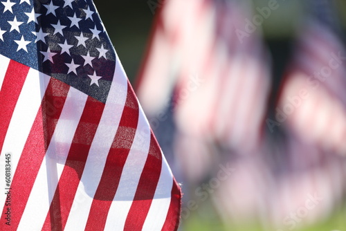 Memorial Day Ceremony, American Flags Flying on Veterans Cemetery