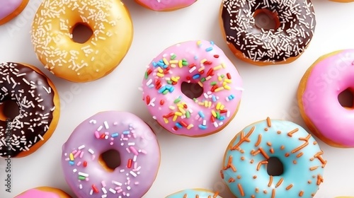 colorful donuts with white background top view Created With Generative AI Technology