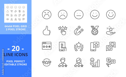 Line icons about survey and rating. Pixel perfect 64x64 and editable stroke