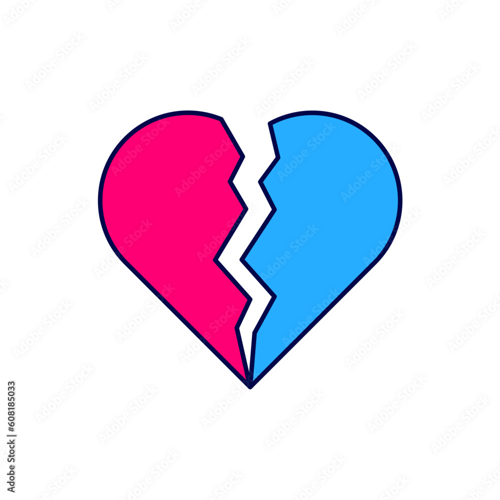 Filled outline Broken heart or divorce icon isolated on white background. Love symbol. Happy Valentines day. Vector Filled outline Broken heart or divorce icon isolated on white background. Love symbol. Happy Valentines day. Vector