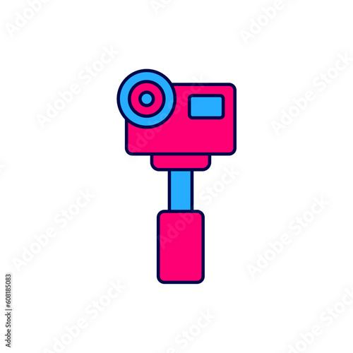 Filled outline Action extreme camera icon isolated on white background. Video camera equipment for filming extreme sports. Vector