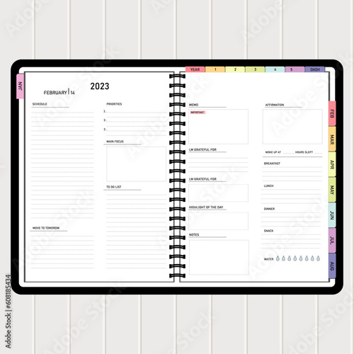 Daily planner page, daily activity organizer