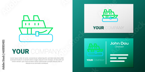 Line Cruise ship icon isolated on white background. Travel tourism nautical transport. Voyage passenger ship, cruise liner. Worldwide cruise. Colorful outline concept. Vector