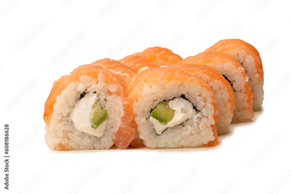 Sushi with cream cheese and eel isolated on white background. Sushi with cream cheese and eel isolated on white background.