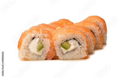 Sushi with cream cheese and eel isolated on white background.