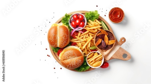 fast food with white background top view Created With Generative AI Technology