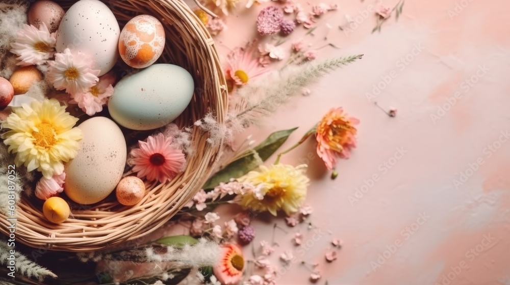 Fototapeta premium Happy Easter Day banner concept design with pastel background
