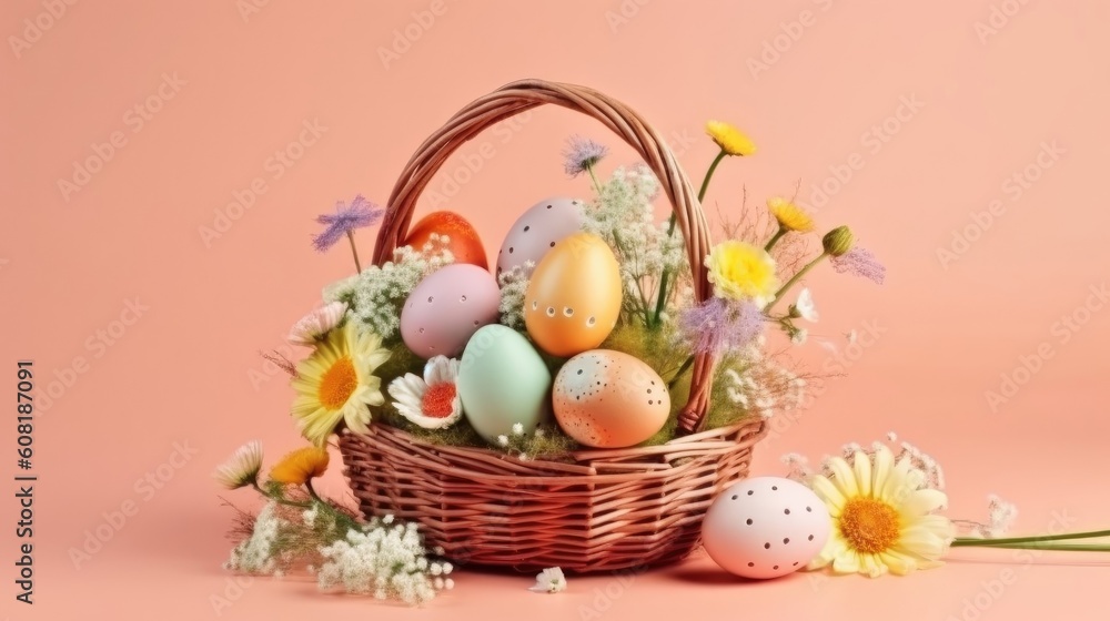 Happy Easter Day banner concept design with pastel background