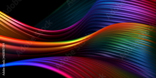 Schöner moderner futuristischer Hintergrund mit Wellenlinien und Kanten in Schwarz Regenbogenfarben, ai generativ