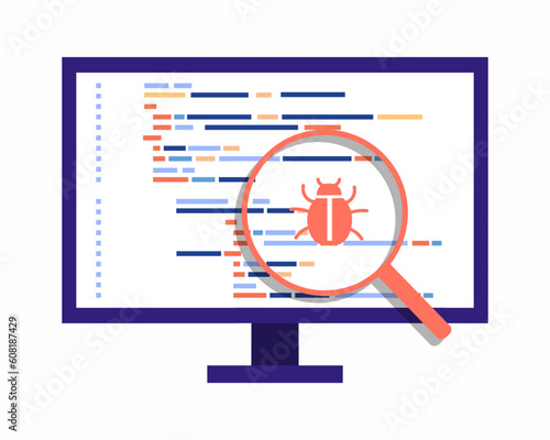 bug error notification popup on software testing concept of testing software on laptop in search of bugs and virus