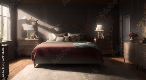 Comfortable bed in contemporary room [AI Generated] © Jefferson