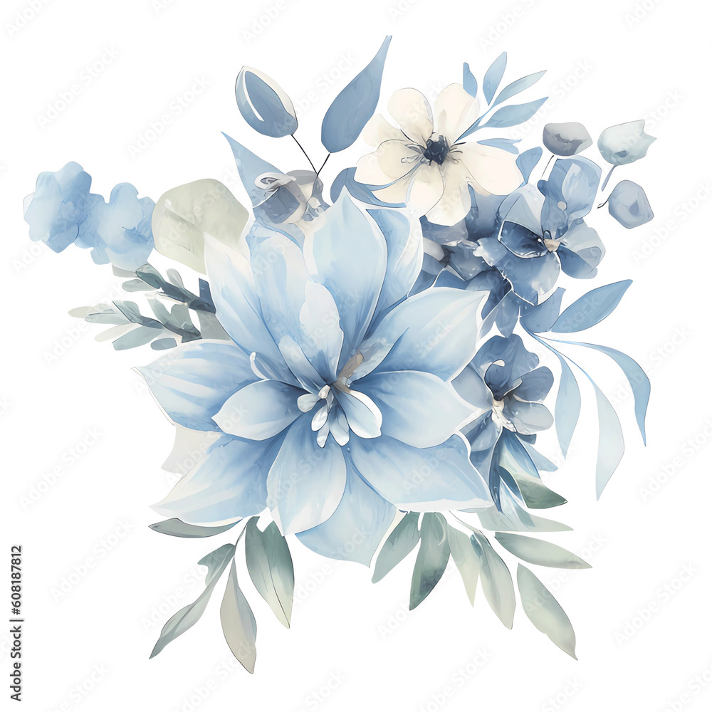 Obraz premium watercolor blue theme wedding elements isolated in white background