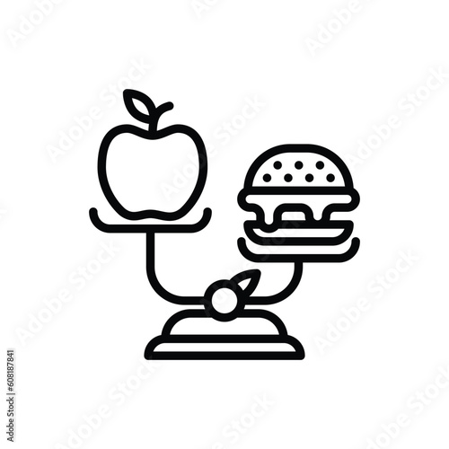 Unbalanced diet: scales with hamburger and apple. Unhealthy food. Vector illustration.