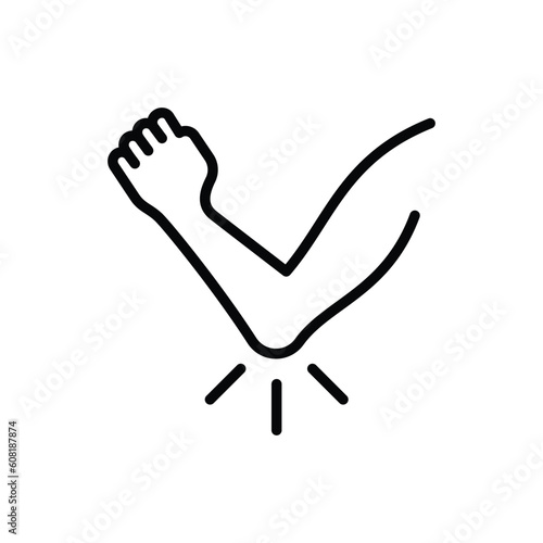Elbow pain, arthritis symptom thin line icon. Joint inflammation. Vector illustration.