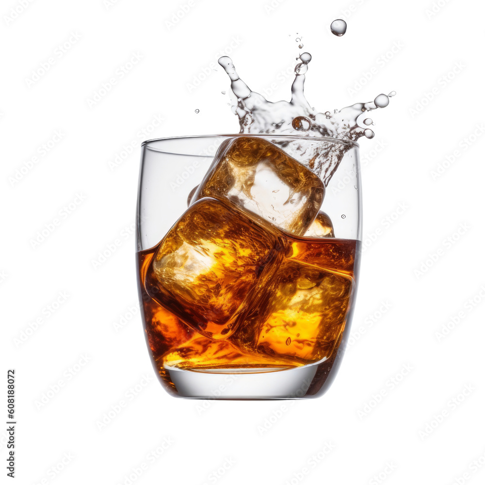 whiskey with ice isolated on transparent background cutout whiskey with ice isolated on transparent background cutout