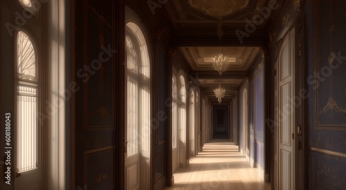 Perspective view of a grand corridor  AI Generated 