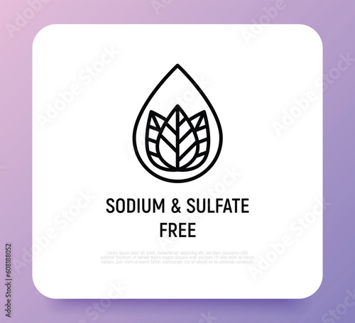 Sodium and sulfate free thin line icon. Stamp for packaging of beauty product. Modern vector illustration.