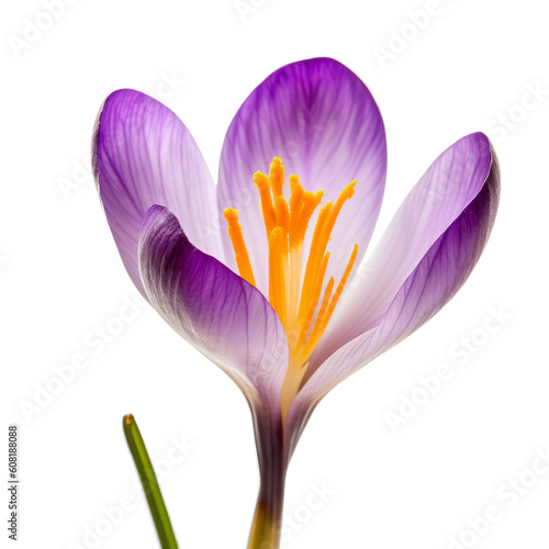 purple crocus flower isolated on transparent background cutout