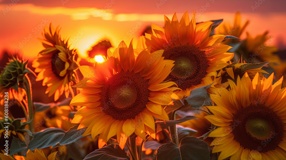 Sunflowers at sunrise
