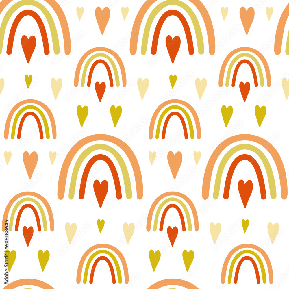Seamless pattern of hand drawn doodle boho style rainbows and hearts on isolated background. Design for spring and summertime, mother’s day, Easter, wedding celebration, nursery decor, scrapbooking. Seamless pattern of hand drawn doodle boho style rainbows and hearts on isolated background. Design for spring and summertime, mother’s day, Easter, wedding celebration, nursery decor, scrapbooking.