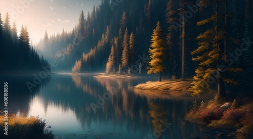 Serene forest reflection in the lake [AI Generated] © Jefferson