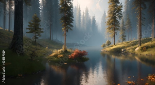 Serene forest reflection in the lake  AI Generated 