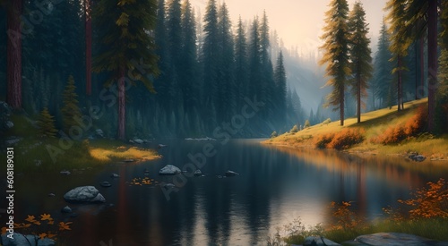 Serene forest reflection in the lake [AI Generated] © Jefferson