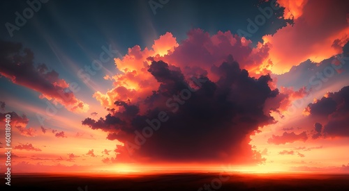 Vibrant orange sky at dusk [AI Generated]