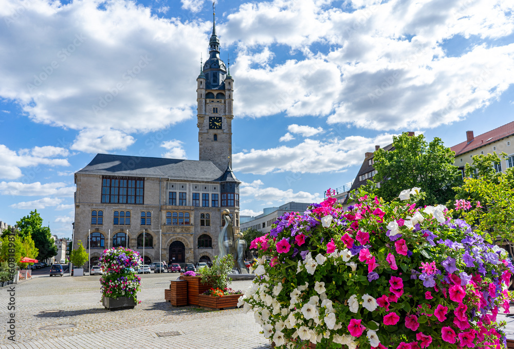 marketplace with church in dessau east germany