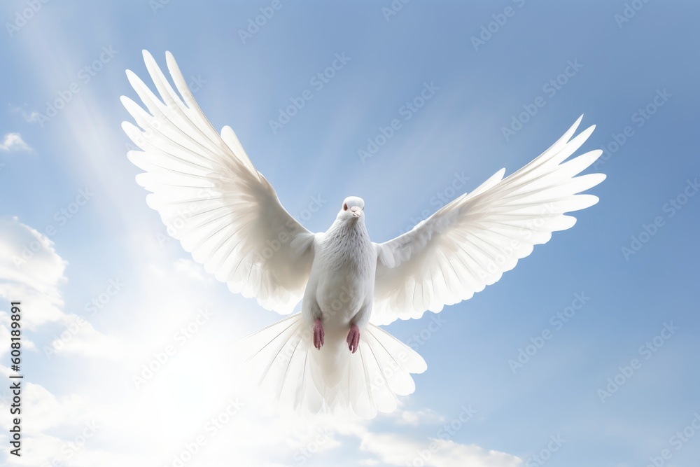 white dove flying in the sky. Generative AI