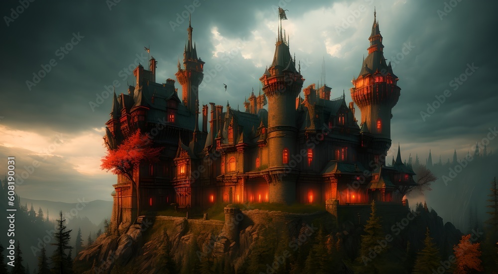 Naklejka premium Majestic castle tower and architecture [AI Generated]