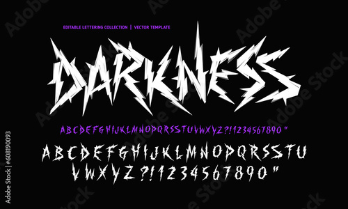 Darkness - Dark Lettering tattoo vector type font with thorns. Y2k Trendy type font for Grunge Punk Rock and Dead Rock design. Scary tattoo font 2000s concept. Rock n Roll style lettering