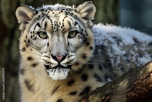 snow leopard portrait. Generative AI