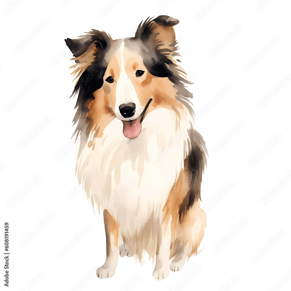 watercolor collie dogs png , transparent, no background