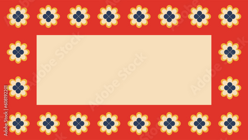 Modern vintage geometric floral background. Abstract contemporary template. Scandinavian folk art. Bauhaus memphis design. Horizontal banner, flyer, card, cover, frame.