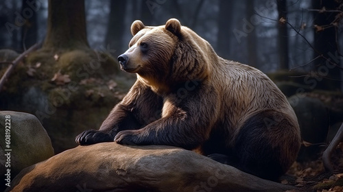 A brown bear in the forest. Big Brown Bear. Generative AI