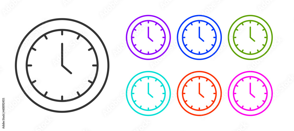 Black line Clock icon isolated on white background. Time symbol. Set icons colorful. Vector Black line Clock icon isolated on white background. Time symbol. Set icons colorful. Vector