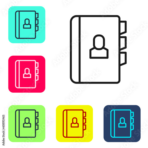 Black line Resume icon isolated on white background. CV application. Searching professional staff. Analyzing personnel resume. Set icons in color square buttons. Vector