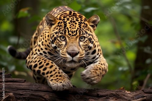 close up of a jaguar jumping. Generative AI