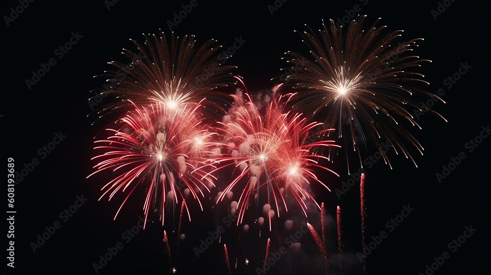 AI generative image of night sky with colorful fireworks in a 4th july event AI generative image of night sky with colorful fireworks in a 4th july event