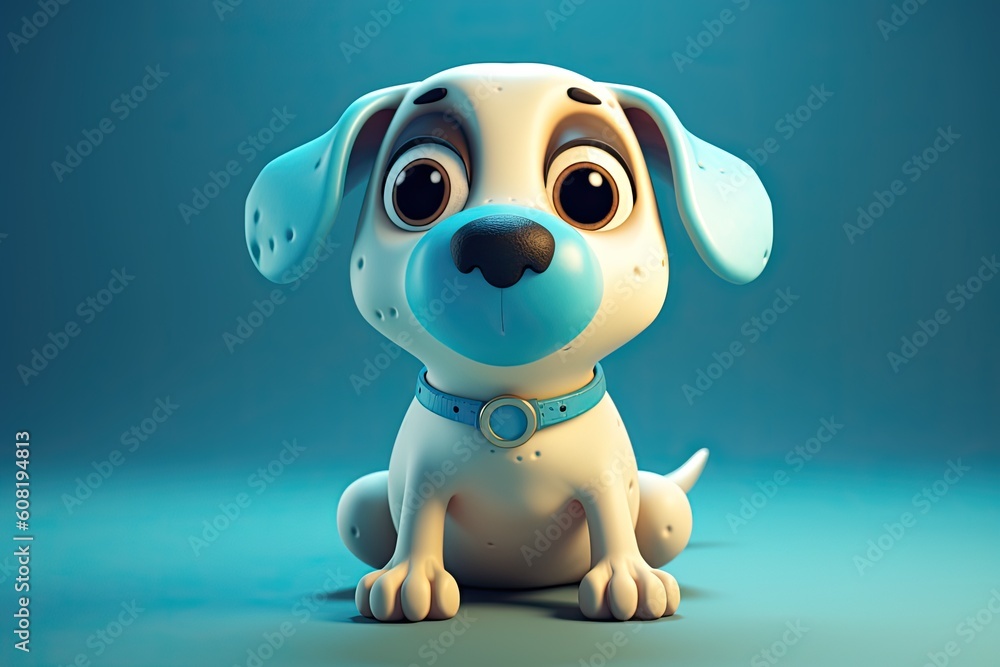 Funny image of a 3D cartoon dog in blue and yellow colors with a blue background. Generative AI Funny image of a 3D cartoon dog in blue and yellow colors with a blue background. Generative AI