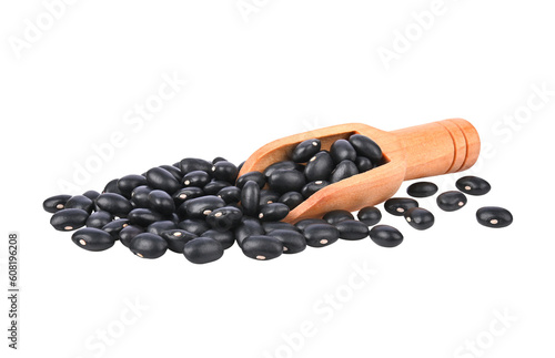Cuadro en lienzo Bean, Black beans and wooden scoop on transparent png.