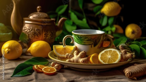 ginger tea with lemon , ai generative